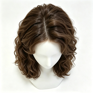 วิกผมมนุษย์สีน้ำตาลเกาลัด ขนาดกลาง แบบหลวม ลอนเล็ก แสกกลาง - Product Image 5