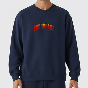 เสื้อสเวตเตอร์100% โอเวอร์ไซส์ผ้าคอตตอนคอวีมีฮู้ดแฟชั่นสีพื้น - Product Image 1