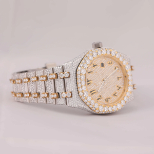 VVS Moissanite นาฬิกาอาหรับสีดำทำจากแก้วทรงมงกุฎทำจากสเตนเลสสตีลประดับเพชรแบบโบราณสีทอง - Product Image 4