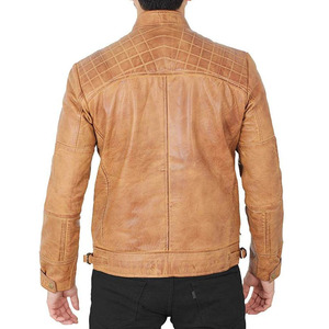 2025 veste en cuir de chameau en détresse de haute qualité veste de mode en cuir véritable pour hommes veste en cuir d'agneau pur - Product Image 4