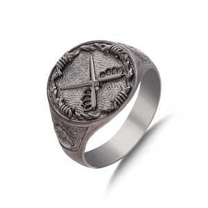925 Sterling <b>Silver</b> Men's <b>Ring</b> <b>Crossed</b> Swords Motif Rhodium Plated for Everyday Wear Weddings Featuring Zircon Inlay Jewelry - Product Image 2