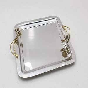 Plateau en acier inoxydable de style vintage fantaisie, best-seller, avec poignée dorée, résistant aux aliments, passe au lave-vaisselle et au micro-ondes, pour usage en restaurant - Product Image 5