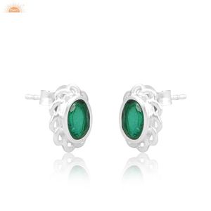 Doublet Zambian <b>Emerald</b> Quartz <b>Stud</b> <b>Earrings</b> Minimalist 925 Silver <b>Earrings</b> Jewelry Manufacturer - Product Image 2
