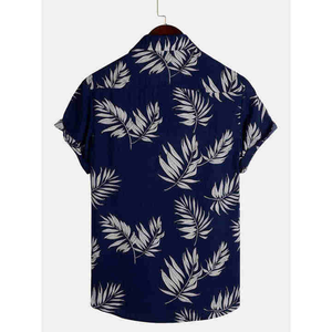 Chemise à manches courtes imprimée de style hawaïen à col montant en tricot léger pour hommes pour les vacances - Product Image 5