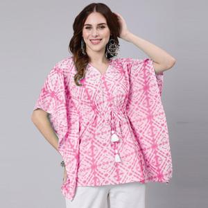 Vestido Kaftán de Algodón con Estampado Tie-Dye Rosa, Tela de Chifón-SHKUP1210 - Product Image 1