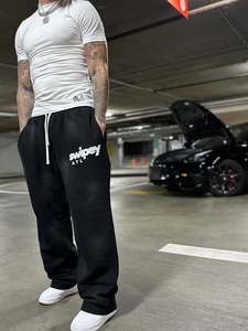 Pantalones acampanados de algodón de rizo francés de gran tamaño de lana personalizados de peso pesado para hombre, pantalones de chándal holgados de pierna ancha rectos, pantalones de chándal apilados - Product Image 4