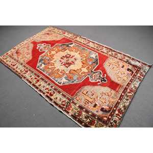 4.3x7 ft Turkish Rug, Vintage Area Rug, Red Brown Striped Rug - Product Image 1