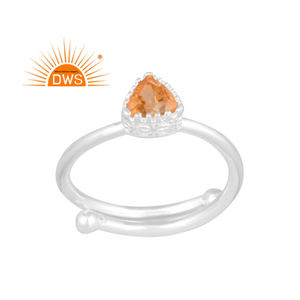 Meilleure vente en argent Sterling fin naturel Citrine pierre précieuse Triangle Design bague empilable bijoux personnalisés pour les femmes cadeau pour elle - Product Image 1