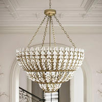 Suspension à fleurs rondes en fer forgé américain nordique simple pour hôtel salon chambre à coucher lampe suspendue lustre à LED