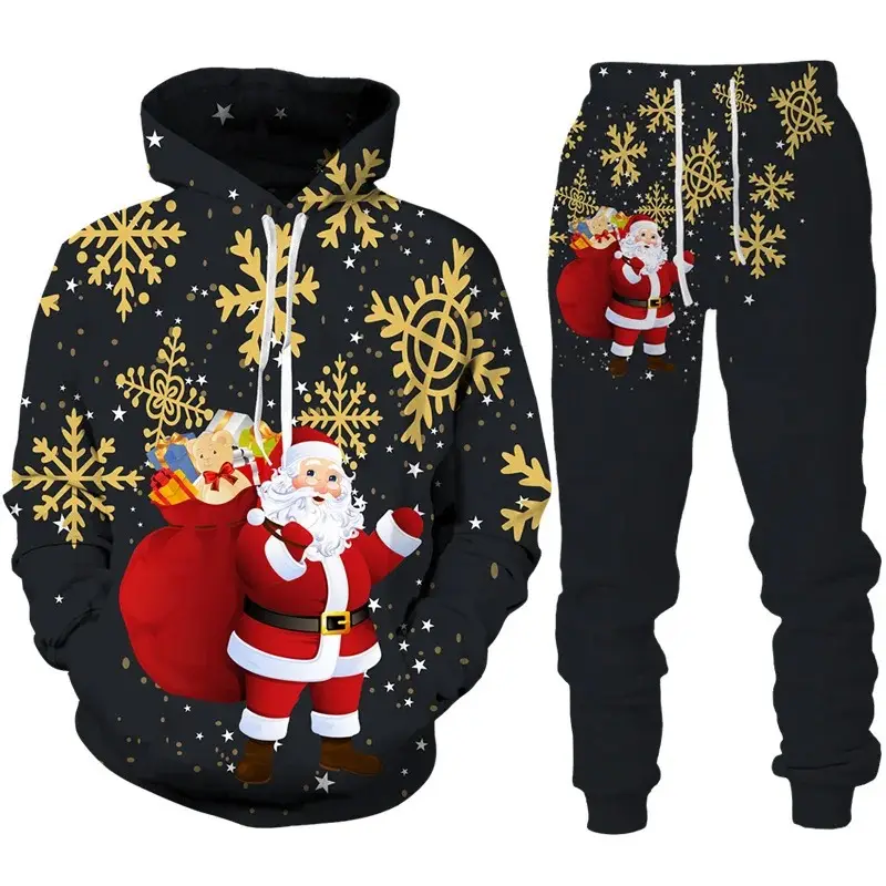 新しいクリスマスパーティーの衣装男性/女性面白い3Dプリントトラックスーツセットファッションストリートウェアカップルパーカーパンツ2個服Sui