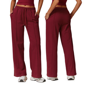 Pierna ancha plana delantera para mujer, poliéster/algodón, antibolitas, cierre de cordón antiarrugas, ropa deportiva para gimnasio y Yoga de invierno - Product Image 4