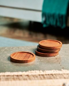 Acacia Wood <b>Drinks</b> <b>Coasters</b> for Protection of Surfaces, Dining Table, Stylish Housewarming, Home and Office Accessory - Product Image 2