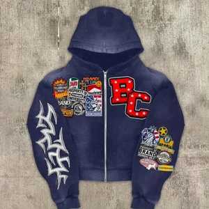 เสื้อฮู้ดมีซิปของผู้ชายดีไซน์เนอร์วินเทจ450gsm ยูนิเซ็กส์เฮฟวี่เวทปักลายตัดโลโก้ออกแบบได้ตามต้องการลายแมงมุมกรด - Product Image 6