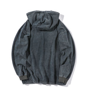 Sudadera con capucha de lavado ácido de algodón 100% para hombres y mujeres Apliques bordados desgastados con parches Teñidos lisos para uso en invierno - Product Image 5