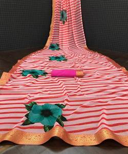 Dernière saveur de créateur avec doublure imprimée Travail Belle couleur rose Saree en soie douce avec chemisier uni non cousu Look riche ethnique - Product Image 1