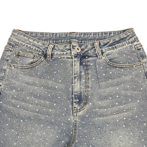 Shorts en jean pour hommes, tendance, amples, délavés, déchirés, décontractés, avec strass, personnalisés, en gros - Product Image 5