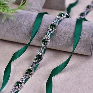 Bridella BS30KL Wedding Belt with Green Rhinestone Adjustable Fit-Elegant Luxurious <b>Accessory</b> for Weddings <b>Proms</b> & Formal Events - Product Image 1