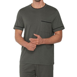 Ensemble de shorts et de t-shirts décontractés en tissu tissé vintage pour hommes, lavés, respirants, confortables, printemps, OEM - Product Image 1