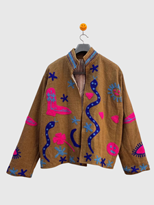 Chaqueta con Cuello Mandarín Bordada a Mano, Manga Larga, Corte Cuadrado, Lino y Algodón, Ropa de Otoño para Mujer, Estilo Patchwork - Product Image 1
