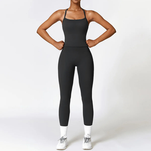 Conjunto de Yoga de Talla Grande con Soporte Alto, Leggings y Top Deportivo con Patrón Sólido y Logotipo Frontal para Pilates y Ejercicios de Fitness - Product Image 3