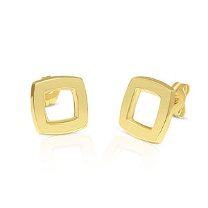 Pendientes de tuerca de oro clásicos para mujeres y niñas, patrón geométrico cuadrado hueco, estilo clásico elegante para regalos - Product Image 1