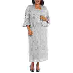 R&M Richards Women's Plus Size Floral Print Lace Dress Ruffled <b>Jacket</b> <b>Silver</b> Sizes 18W XL 2XL 3XL Knee Length Natural Waistline - Product Image 1