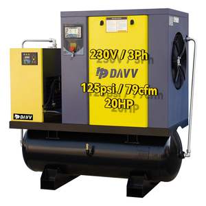 Compresseur d'air à vis rotatif My Store 15KW 20HP avec réservoir ASME de 80 gallons, réfrigéré, 81CFM 125PSI 230V Triphasé 60Hz pour outils pneumatiques - Product Image 2