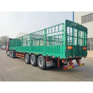 100吨3轴12轮重型货物动物牲畜运输桩围栏半挂车