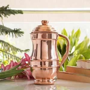 Textured Hammered <b>Copper</b> <b>Jug</b> With Glossy Lid And Curved Handle For Traditional Home Hydration Style - Product Image 5