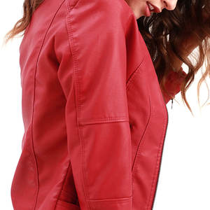 Chaqueta de Invierno para Mujer, 100% Cuero Genuino, MOQ Bajo, Tejido de Lona Transpirable, Cuello Alto, Estilo Casual, Color Sólido - Product Image 5