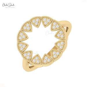 Artículos de Venta caliente 0,9mm redondo blanco diamante Sunstarbust anillo sólido 14K oro abierto Pave anillo venta al por mayor joyería de boda para mujeres - Product Image 5