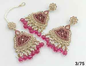 ÚLTIMO MOTIPEARL CHANDBALI PENDIENTE INDIO CHAPADO EN ORO PENDIENTE TRADICIONAL DE GOTA Y PIEDRA PENDIENTE DE FLOR Y MANGTIKKA CONJUNTO MUJER Y NIÑAS - Product Image 4