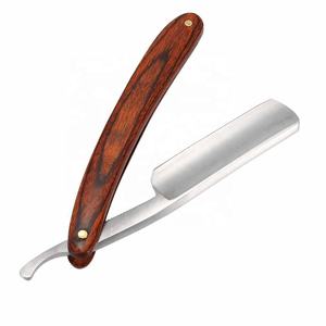 Rasoir coupe-gorge pliable avec logo personnalisé de qualité supérieure outil de toilettage pour hommes fabriqué à partir de feuilles de bois en acier inoxydable sûr et élégant - Product Image 1