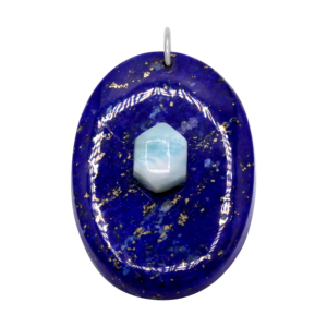 Colgante hecho a mano de piedras preciosas Larimar y Lapislázuli auténtico de estilo vintage de alta calidad al por mayor en plata de ley 925 sólida - Product Image 1