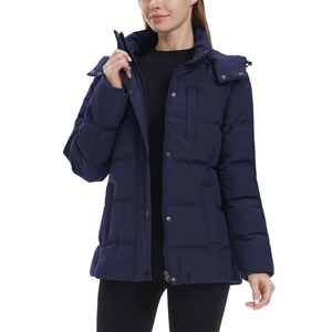Abrigo largo de invierno con cremallera acolchada para mujer, Parka transpirable con capucha, chaqueta de lluvia de longitud media para senderismo para uso femenino - Product Image 6