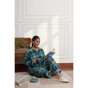 Conjunto de Salón de Franela Esmerilada para Mujer, Manga Larga, Invierno, Suave y Transpirable, 2 Piezas, Cintura Elástica con Cordón Ajustable - Product Image 1