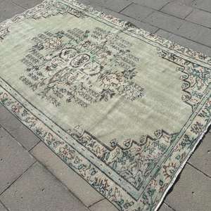 Grand tapis vintage, tapis turc de 5,2 x 7,9 pieds, tapis en laine persan vert - Product Image 2