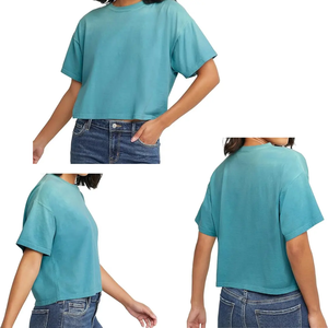 Women's 100% Cotton Crop <b>Top</b> Most Fashionable O-Neck T-Shirt Loose Fit Cropped Style Custom Printed for Summer - Product Image 3