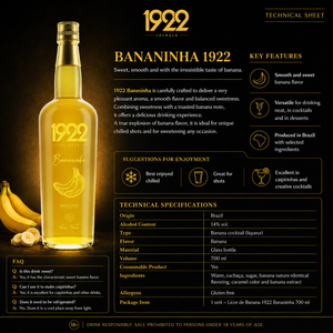 คาชาซ่า 1922 บานานินญ่า เหล้ากล้วยบราซิล 700 มล. แอลกอฮอล์ 14% สำหรับช็อตและค็อกเทล - Product Image 5