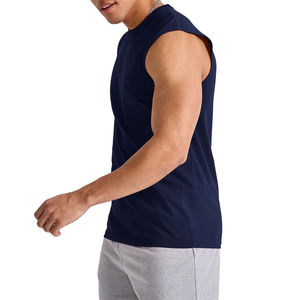 2025 nueva ropa de gimnasio poliéster transpirable sólido 100% algodón camiseta para hombres suelta ajuste impreso entrenamiento camiseta sin mangas - Product Image 3