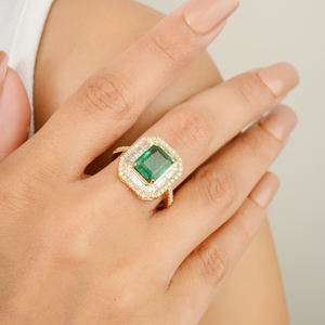 Anillo de Esmeralda Natural al 100% con Estilo Clásico de Lujo, Piedra de Nacimiento de Mayo, Joyería de Piedras Preciosas, Oro Amarillo de 14K, Aniversario de Bodas - Product Image 4