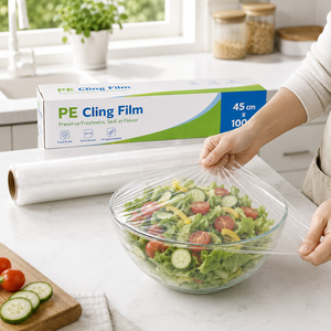 Película Adhesiva de PE Impresa Personalizada, 45 cm x 15 m, 15 Micras, 300 m de Longitud, Rollo de Envoltura para Alimentos OEM, 500 mm de Ancho, Tipo Retráctil, Lisa, para Empacar - Product Image 5