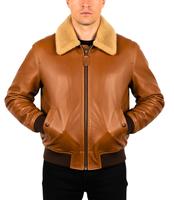 Veste aviateur en cuir véritable pour homme avec col en fausse fourrure, style pilote classique, veste en cuir