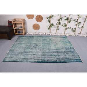 Tapis Moderne Bleu Vert 5.7X8.1 pieds en Laine Vintage Style Turc Tabriz Grand Couloir Rectangle Design pour Entrée pour Adolescents - Product Image 1