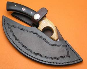 Cortador de pizza Ulu profesional personalizado al por mayor cuchillos de cocina hechos a mano hoja de acero damasco cuerno madera de olivo industrial - Product Image 6