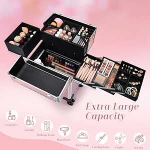 Maleta de Maquillaje Profesional con Ruedas, 4 Bandejas Extraíbles, Gran Capacidad, Carrito de Cosméticos para Salón, Peluquería, Técnico de Uñas - Product Image 2