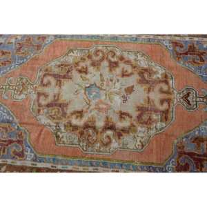 Alfombra de lana turca Vintage 2022 naranja azul patrón de retazos de gran tamaño 3,8 'X 8,9' látex de tejido plano para decoraciones de sala de estar" - Product Image 5