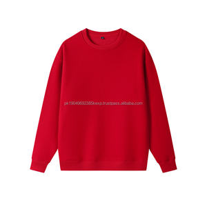 <b>Red</b> Oversized Crew Neck Sweatshirts for Couples 400 Grams Fleece-Lined Solid and Print Pattern Casual Long Style for Winter - Product Image 1