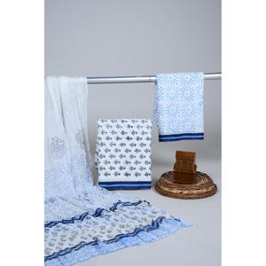 ชุดสูทผ้าฝ้ายพิมพ์ลายบล็อกสำหรับผู้หญิง พร้อมผ้าคลุมไหล่ชีฟอง - Product Image 1