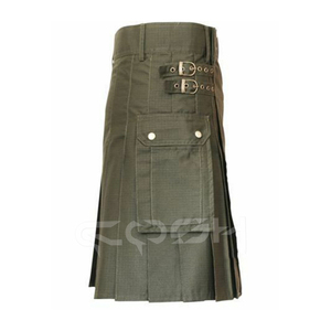 สก็อตสก็อตต์สำหรับผู้ชายกระโปรงสั้นสีเขียวเข้มมีสายรัดปรับได้มีกระเป๋าข้างผ้าฝ้าย - Product Image 1